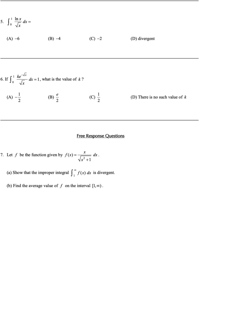 Improper Integrals in Techniques of Integration